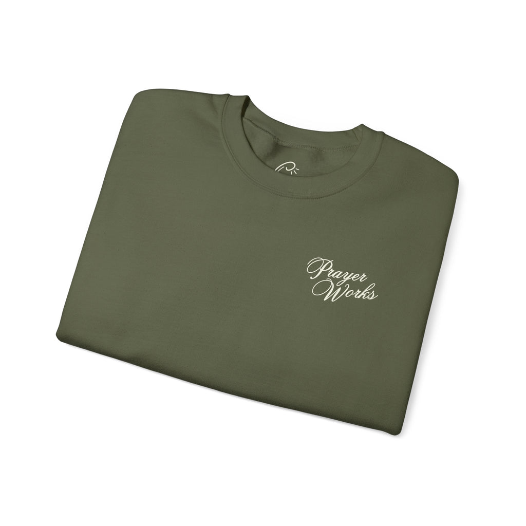 Prayer Works Crewneck Sweatshirt | Faith Cross Graphic Pullover