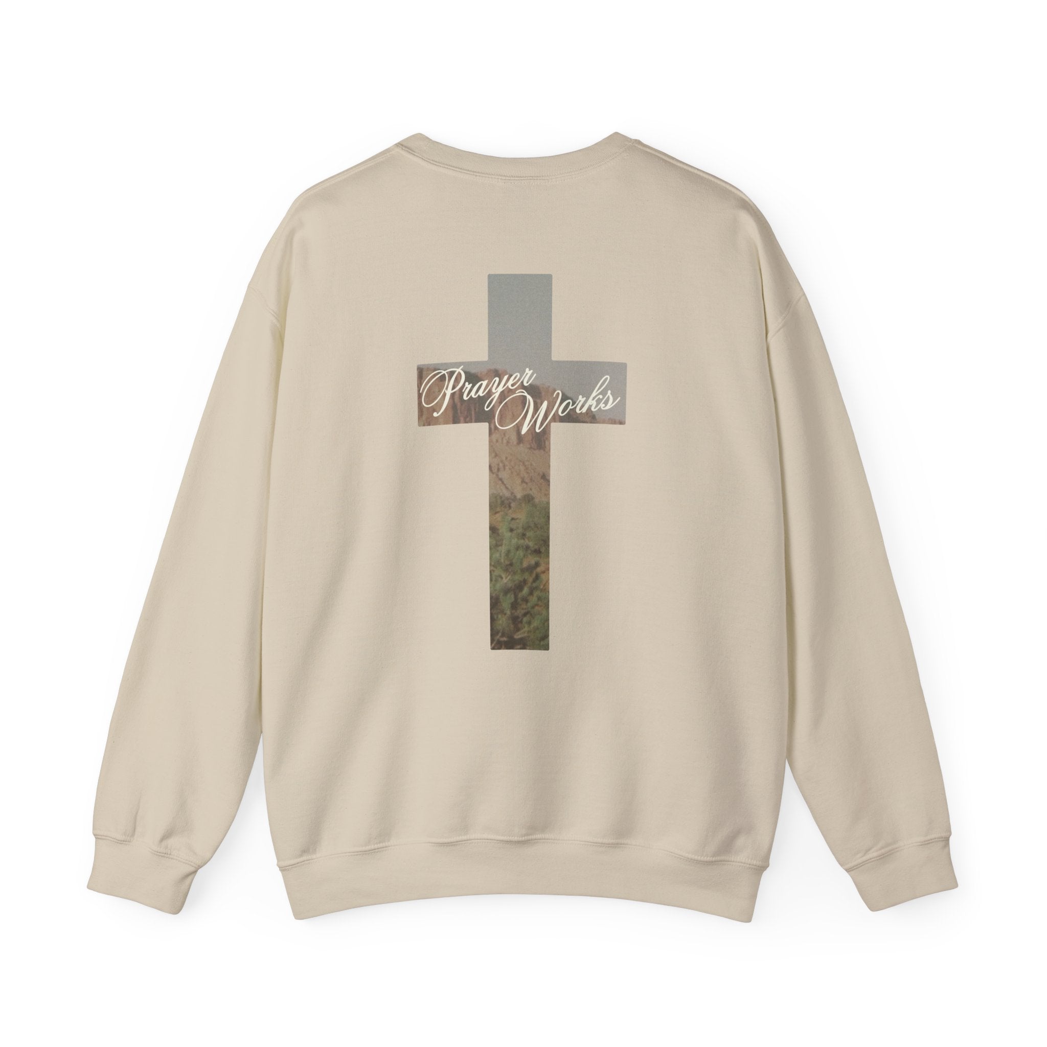 Prayer Works Crewneck Sweatshirt | Faith Cross Graphic Pullover