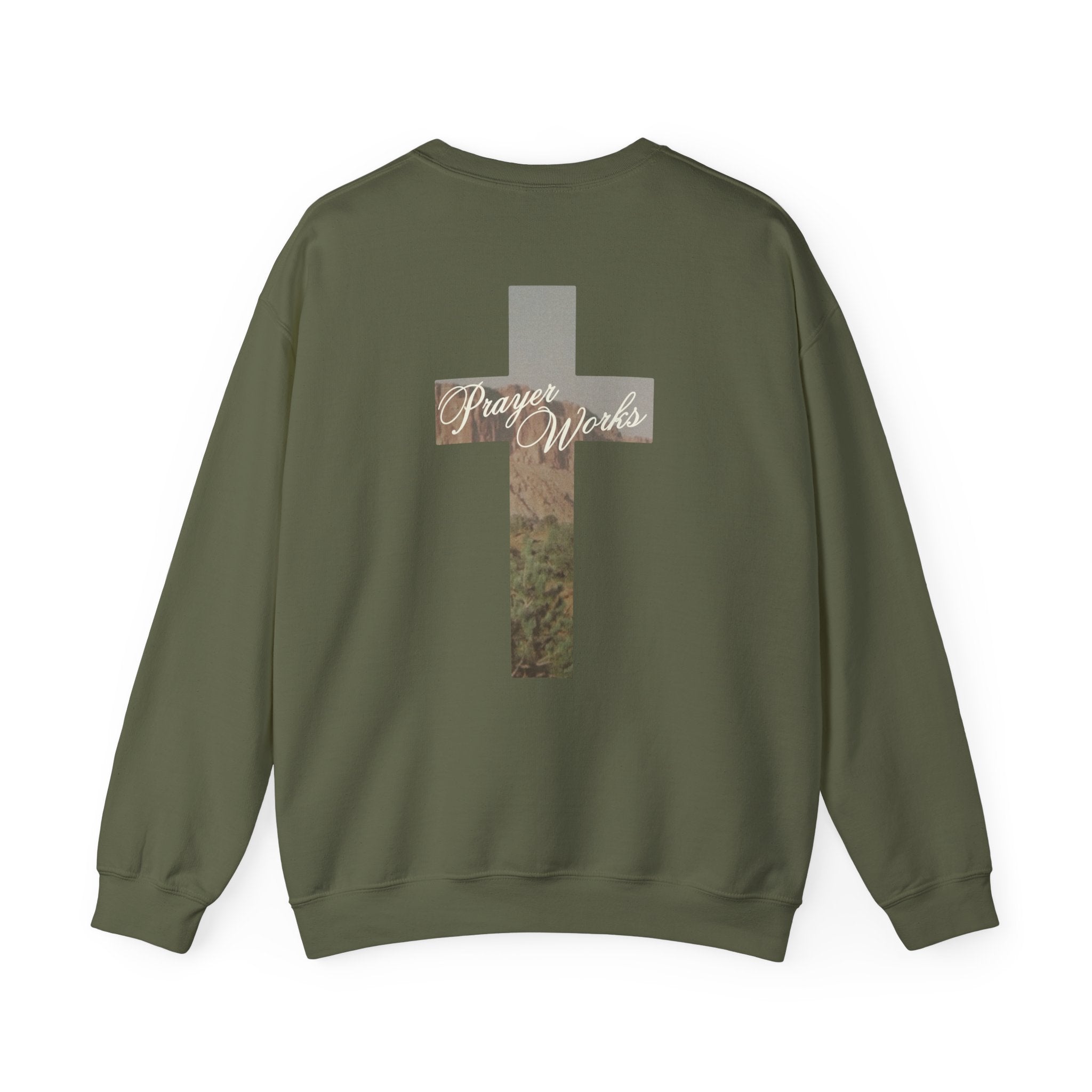 Prayer Works Crewneck Sweatshirt | Faith Cross Graphic Pullover