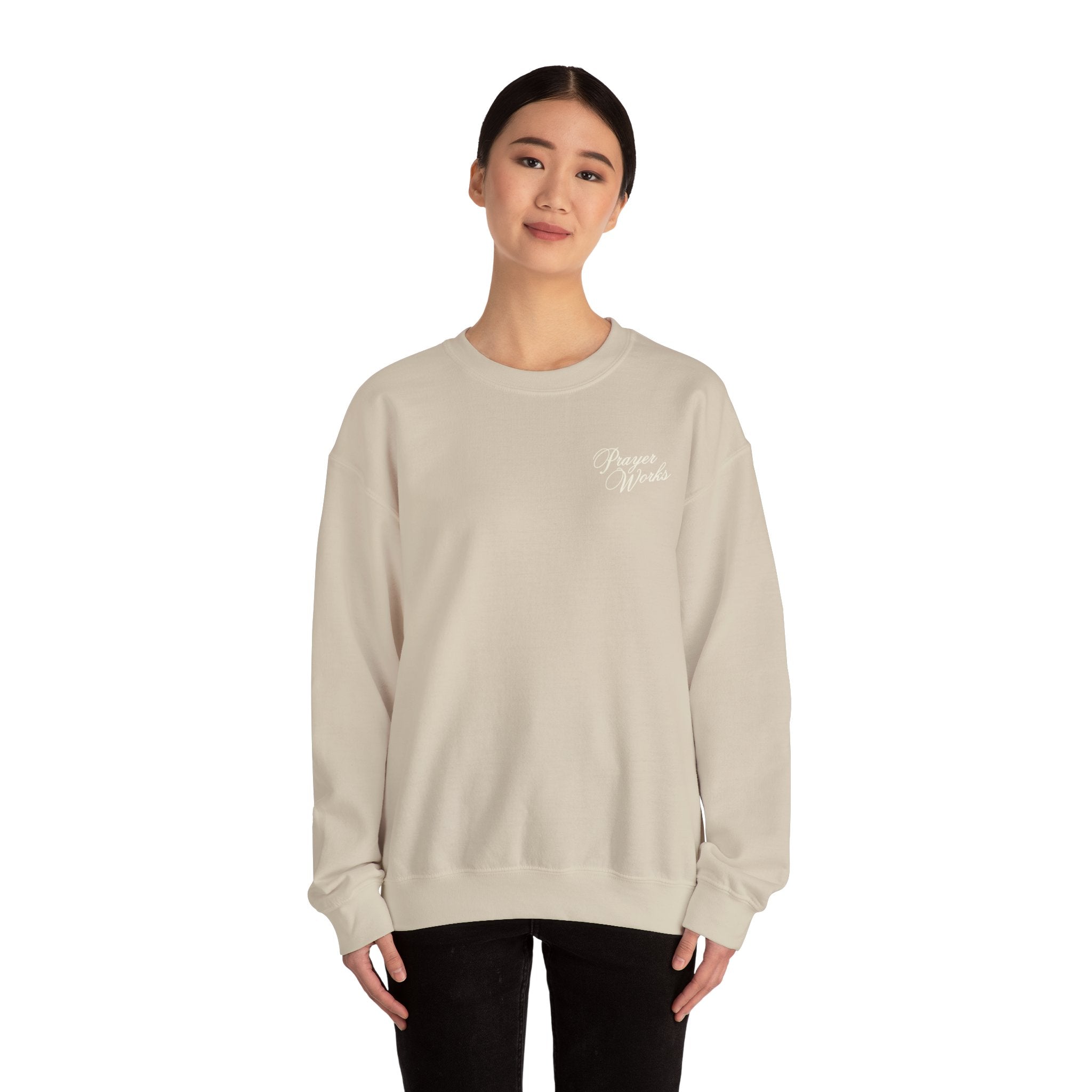 Prayer Works Crewneck Sweatshirt | Faith Cross Graphic Pullover